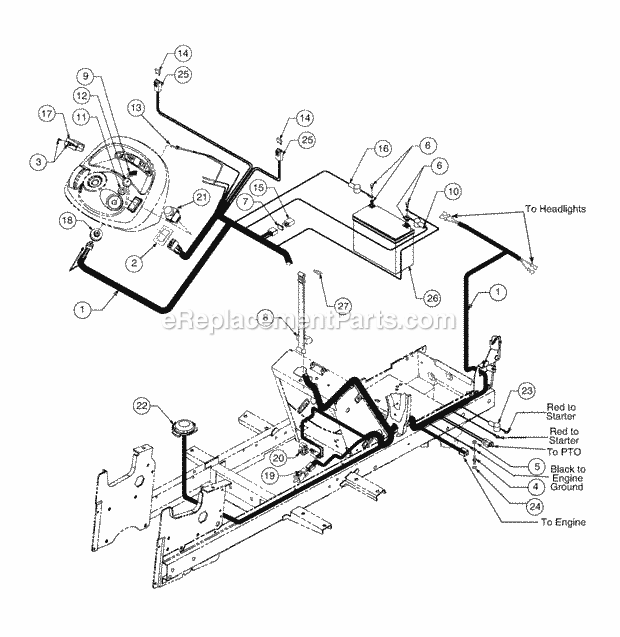 Battery, Electrical Components And Switches Diagram and Parts List for 2176 13A-274G100 Cub Cadet Lawn Tractor